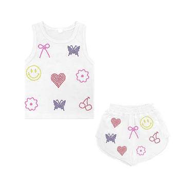 Pre-Order White Crystal Charm Top & Short Set