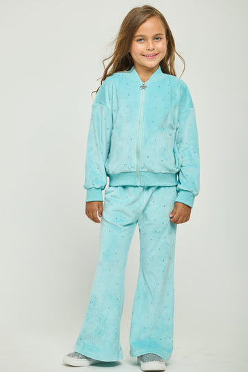 Teal Sparkle Plush Jacket & Bellbottom Set