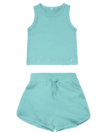 Teal Diamond Sparkle Top & Short Set