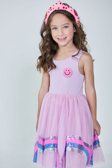 Pre-Order Purple Smiley Rainbow Racer Back Dress