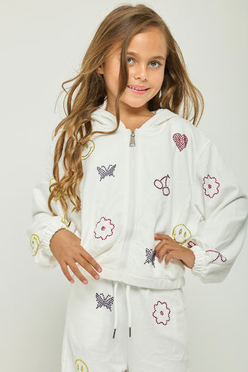 White Crystal Charm Jacket & Pant Set