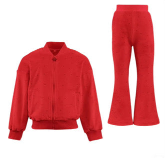 Pre-Order Red Sparkle Plush Jacket & Bellbottom Set