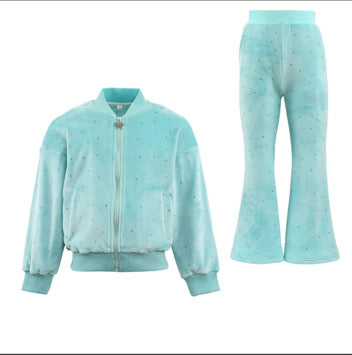 Pre-Order Teal Sparkle Plush Jacket & Bellbottom Set