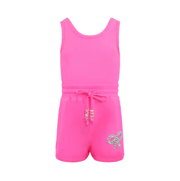 Pre-Order Neon Pink Crystal Bow Short Romper
