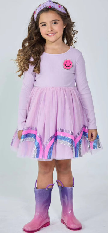 Purple Smiley Rainbow Long Sleeve Dress