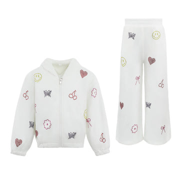 Pre-Order White Crystal Charm Jacket & Pant Set