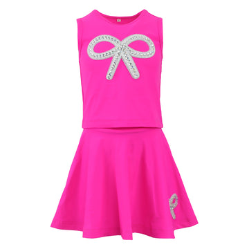 Hot Pink Crystal Bow Shirt & Skort Set