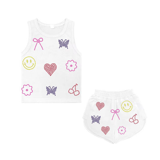 Pre-Order White Crystal Charm Top & Short Set