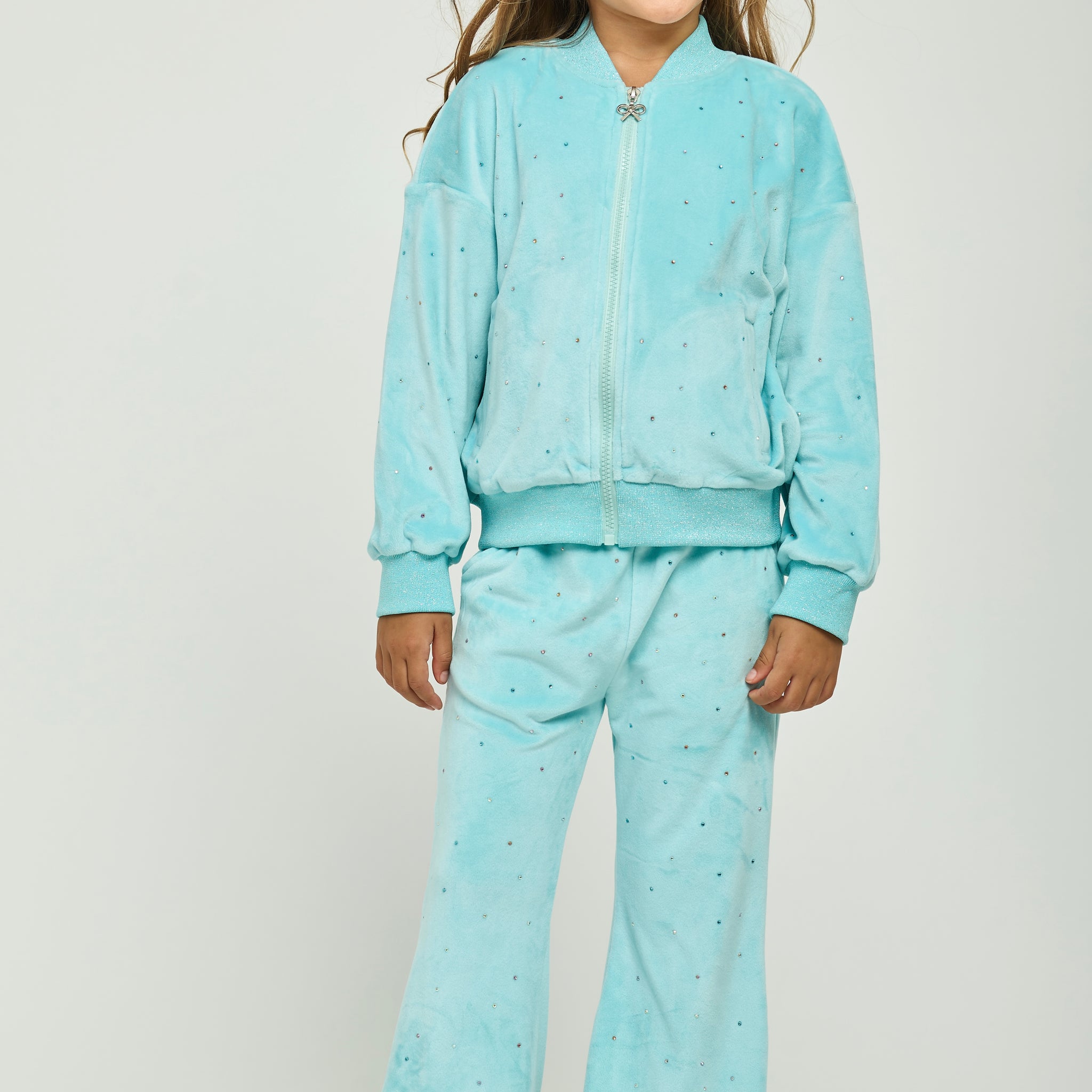 Teal Sparkle Plush Jacket & Bellbottom Set