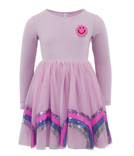 Purple Smiley Rainbow Long Sleeve Dress