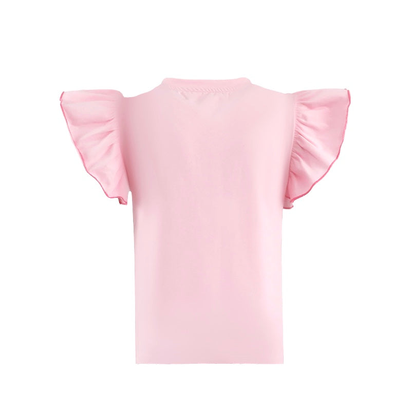 Pink Bow Ruffle & Rhinestone Tee