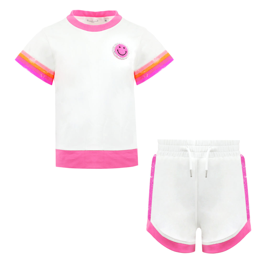 Pre-Order White Smiley Neon Rainbow Short Set