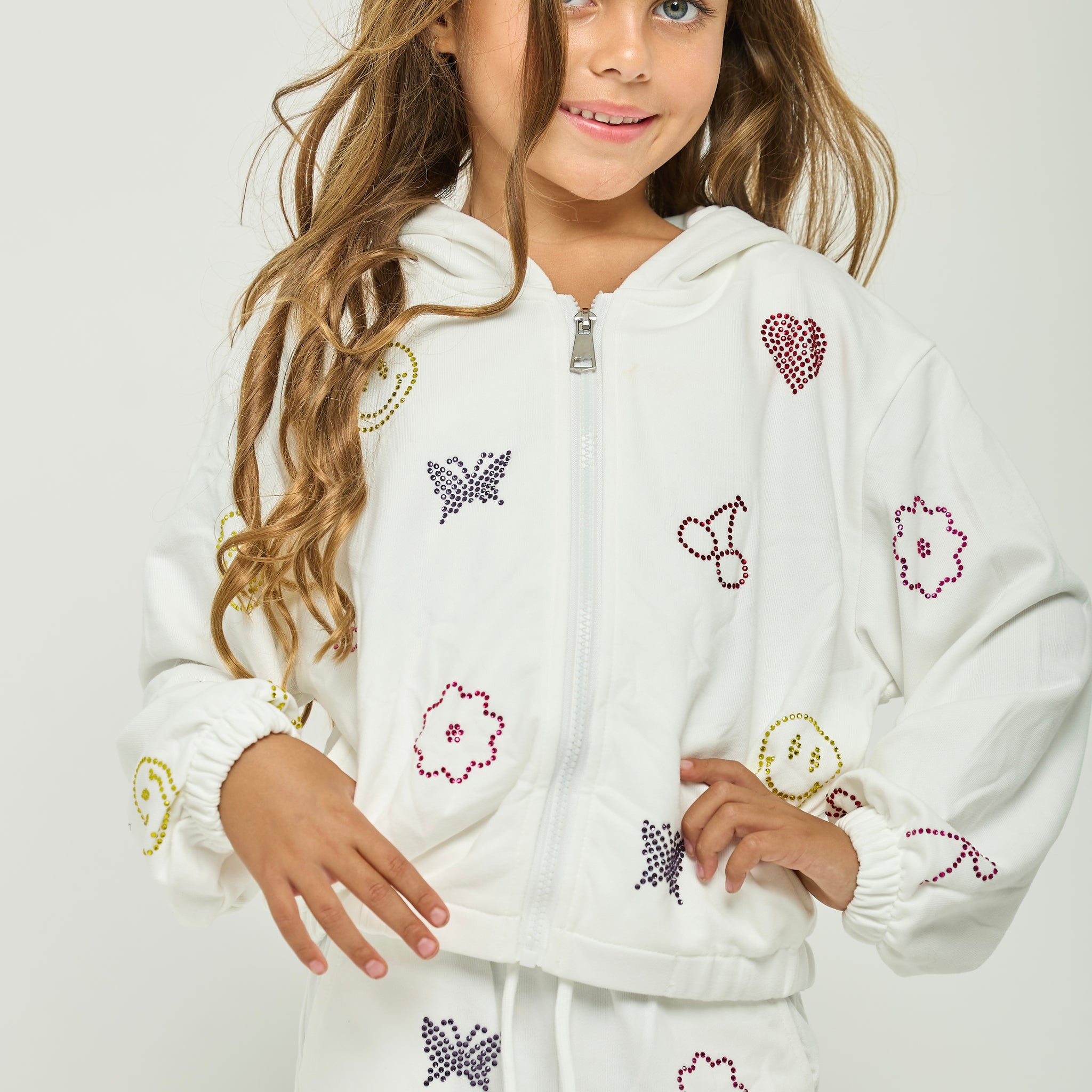 White Crystal Charm Jacket & Pant Set