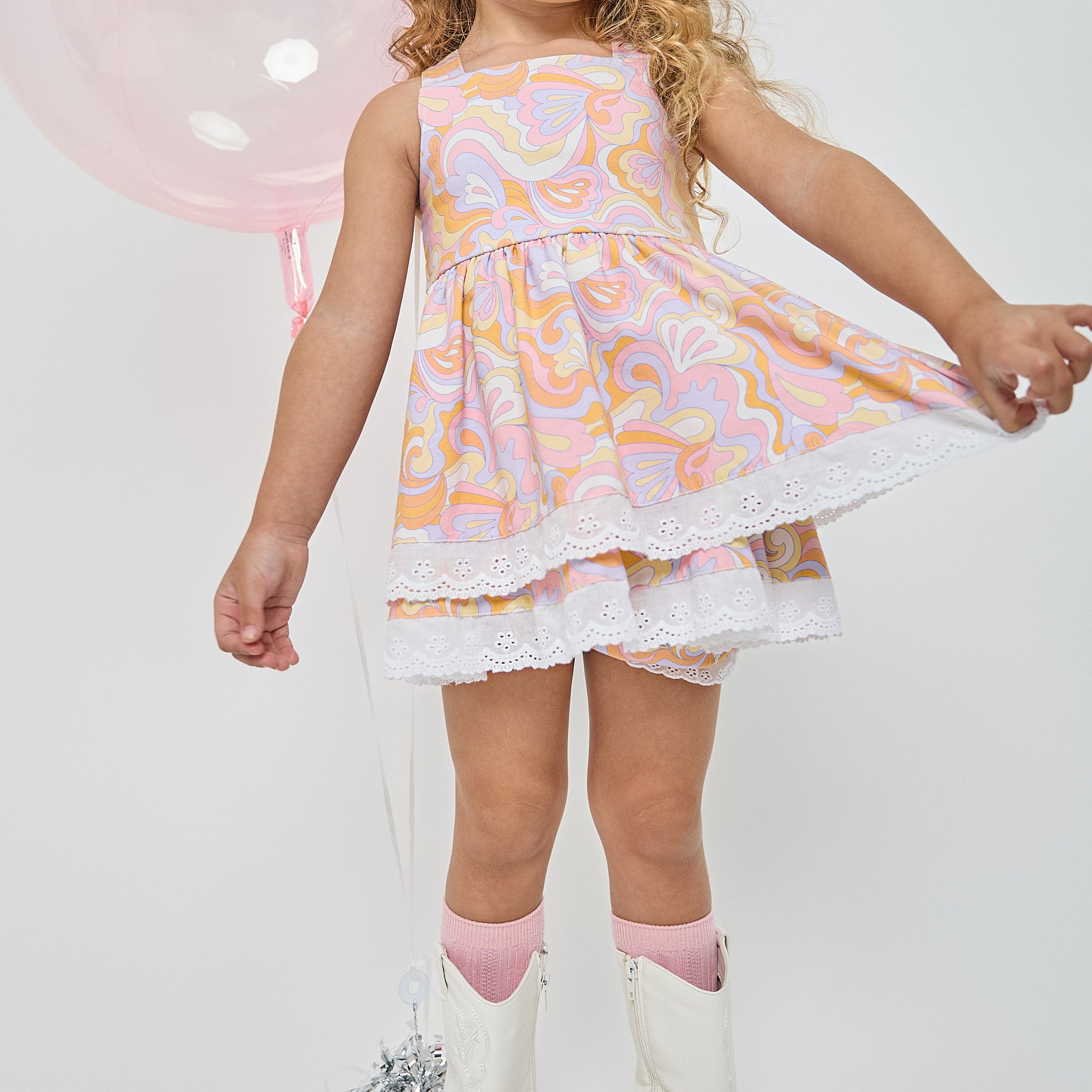 Pastel Groovy Child Dress & Short Set