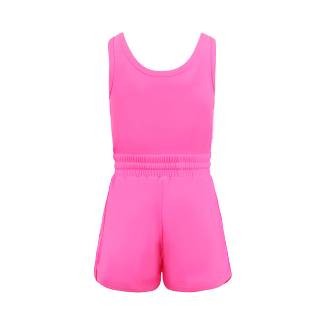 Pre-Order Neon Pink Crystal Bow Short Romper