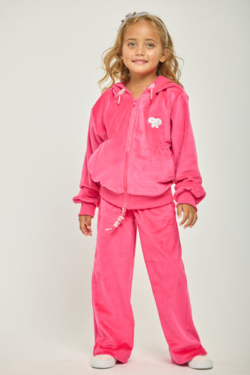 Dark Pink Plush Crystal Bow Jacket & Pant Set