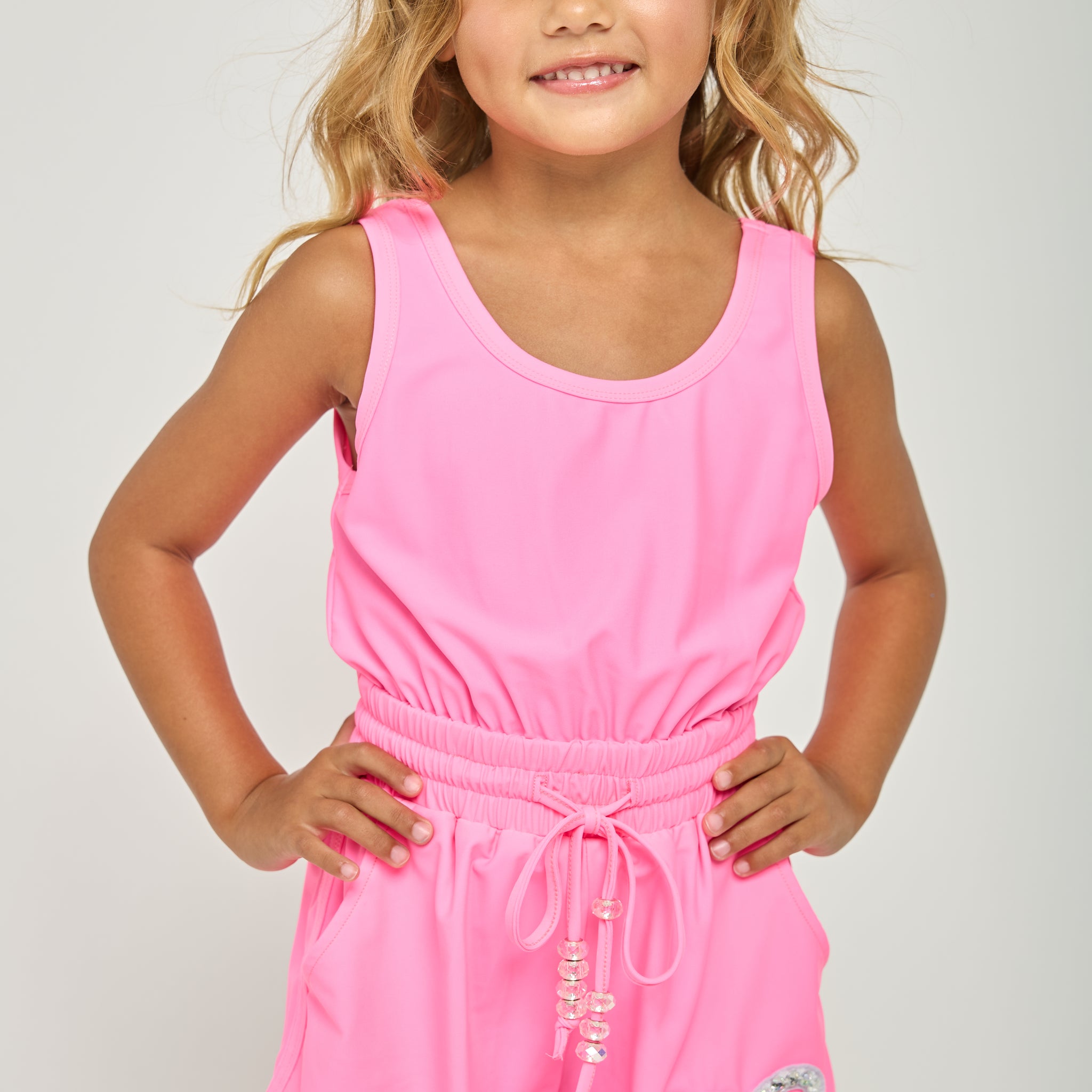 Pre-Order Neon Pink Crystal Bow Short Romper