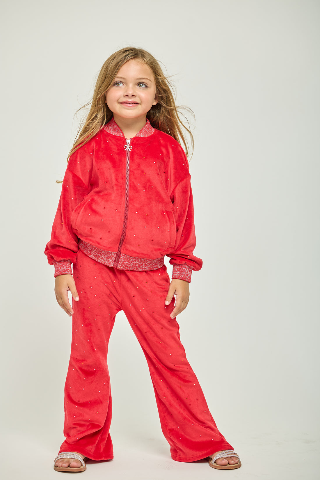 Pre-Order Red Sparkle Plush Jacket & Bellbottom Set