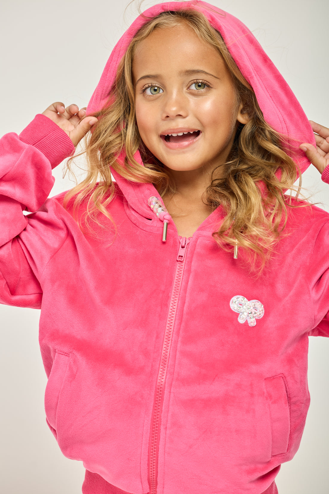 Dark Pink Plush Crystal Bow Jacket & Pant Set