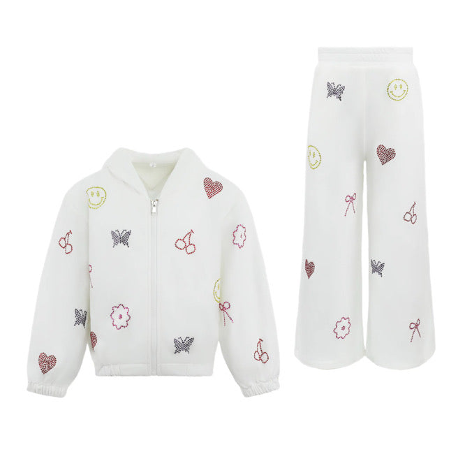Pre-Order White Crystal Charm Jacket & Pant Set