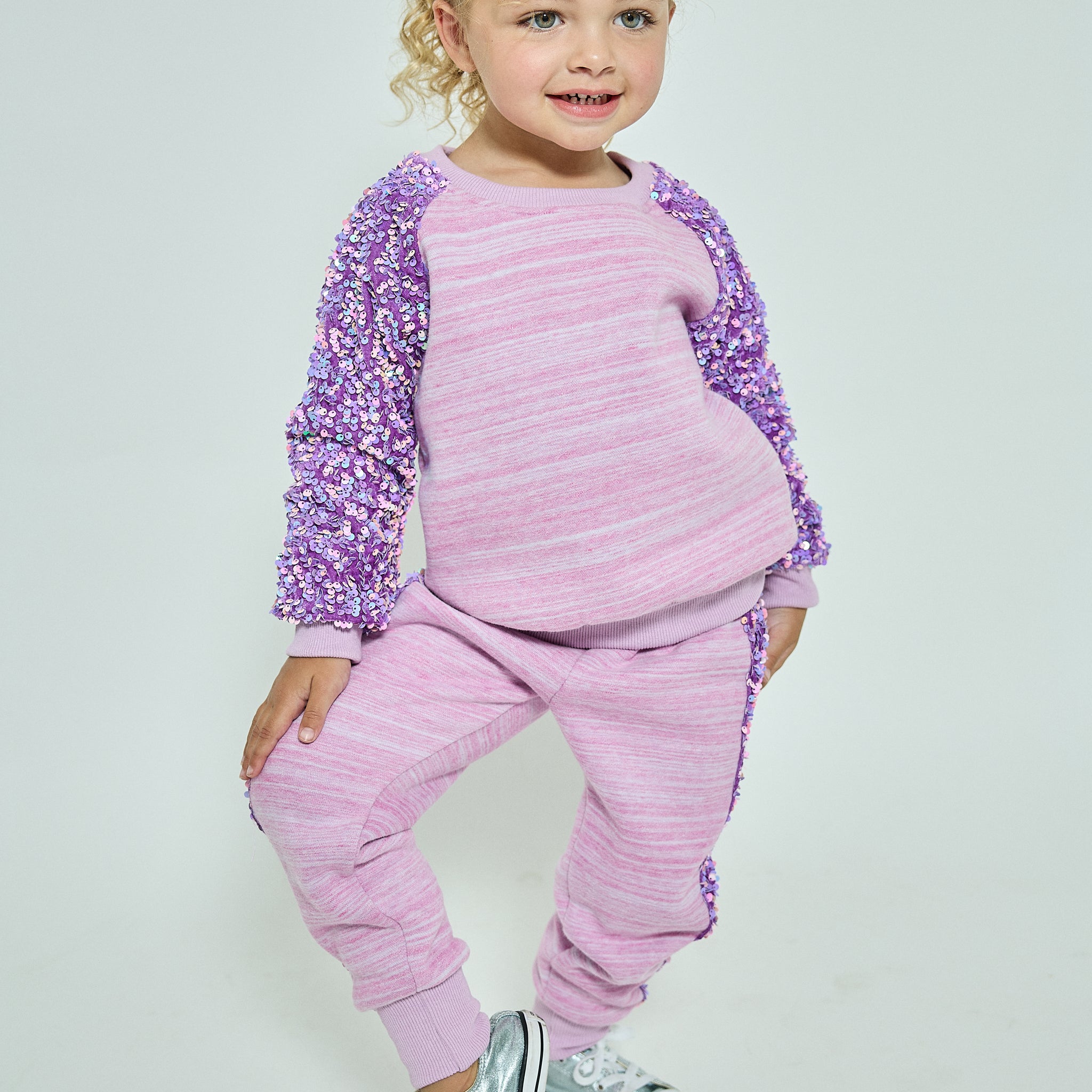 Sporty Princess Purple Sequined Sweat Set