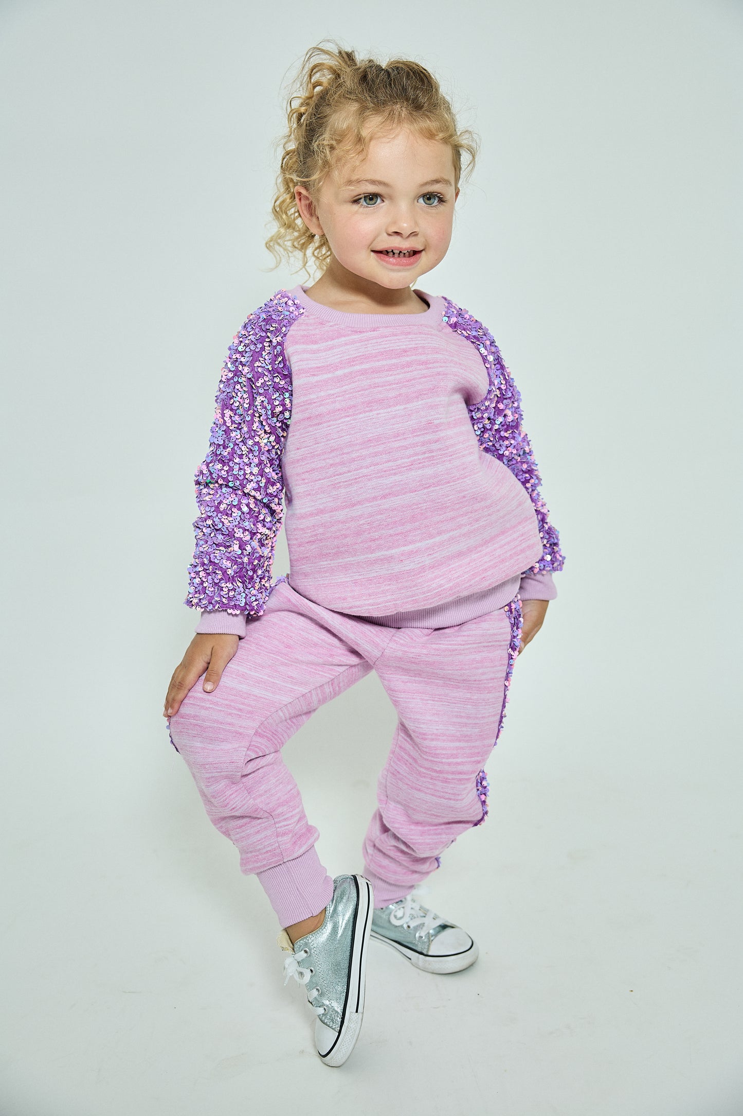 Sporty Princess Purple Sequined Sweat Set